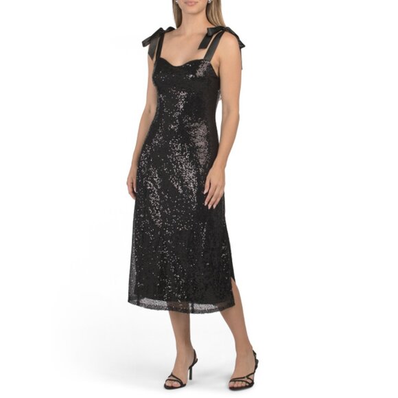 SUGAR LIPS Black Adelisa Sequin Tie Strap Midi Dress - Picture 1 of 2